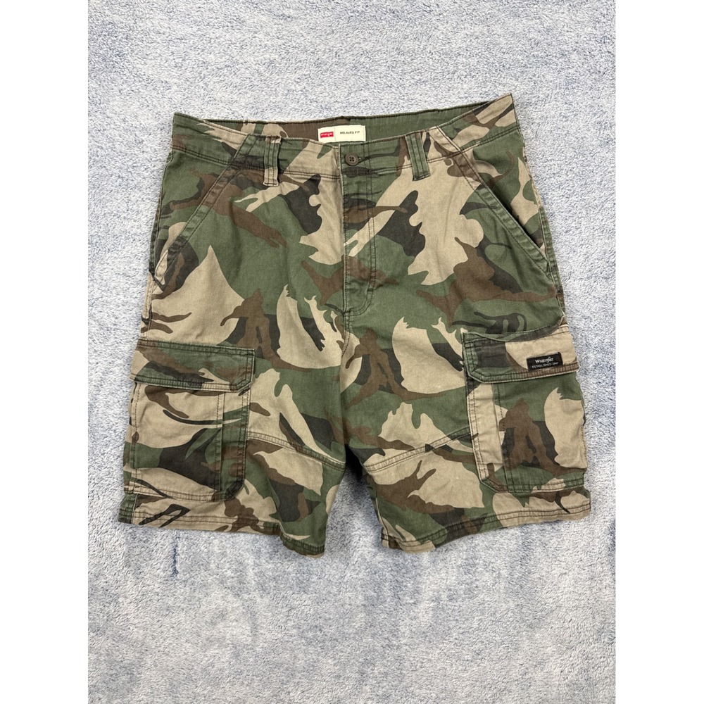 Wrangler Mens 34 Green Camo Cargo Shorts Relaxed Fit Cotton Blend 112336219